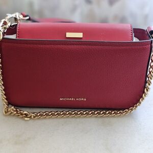 Michael Kors Cherry Red Crossbody Bag with Gold Chain